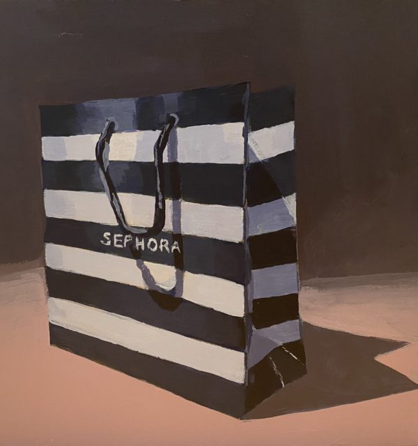 Sephora bag painting, acrylic painting, Leigh Ann Torres